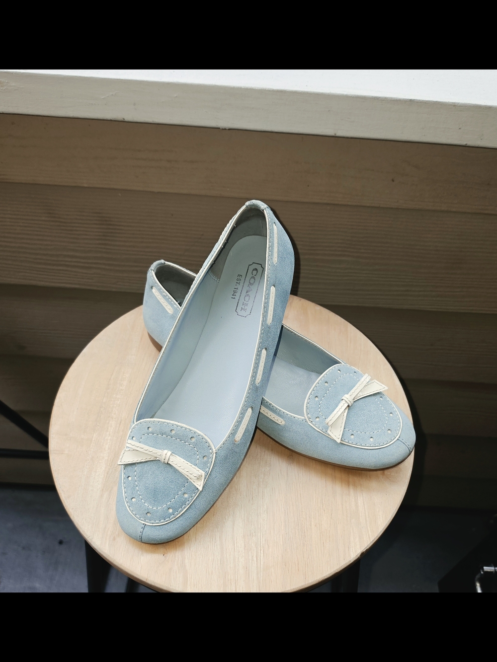 Coach Light Blue Suede Bow Accent Loafers